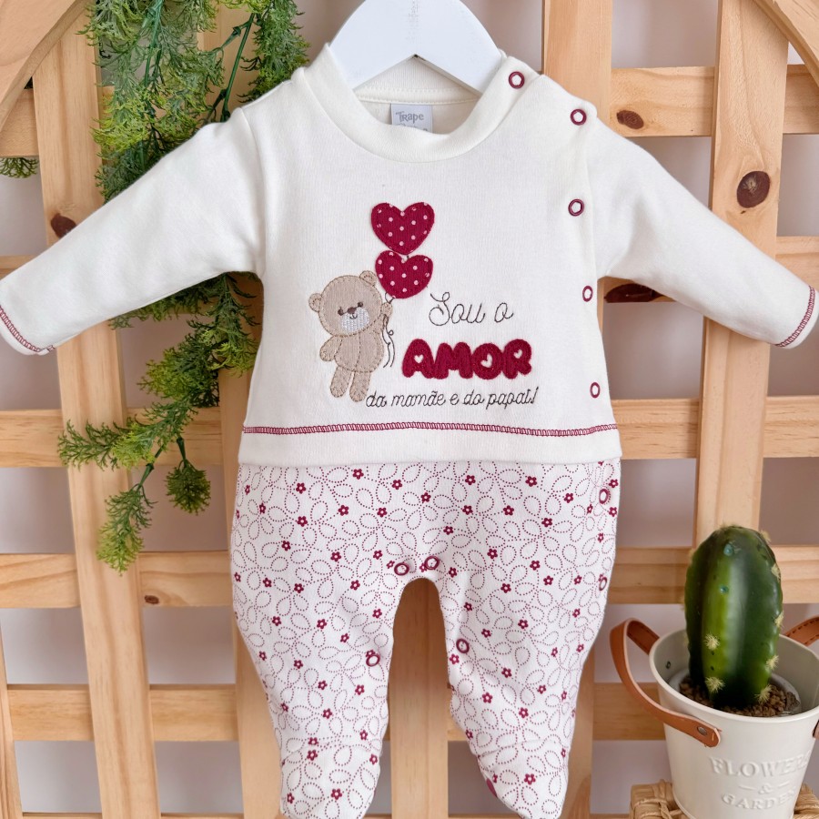 Macacão Trape Zape - Sou o amor da mamãe e do papai Off e Bordo